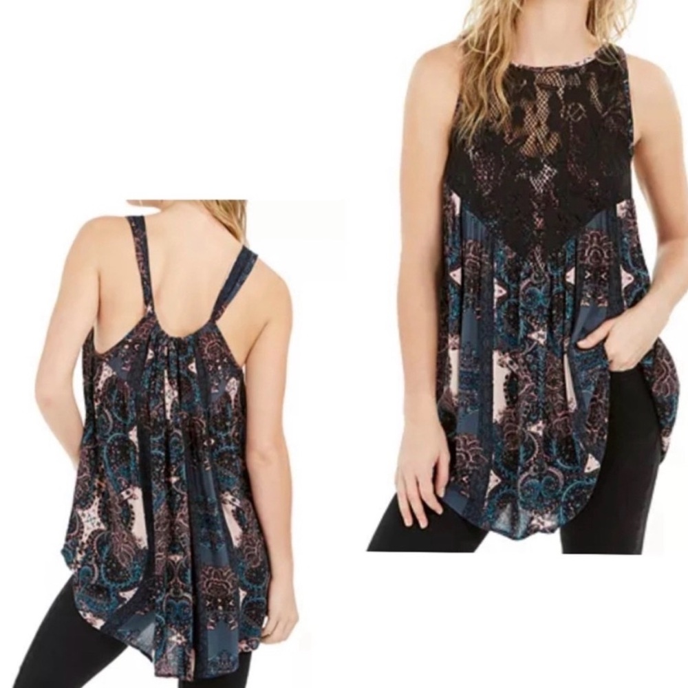 Free People Black and Blue Lace Blouse
